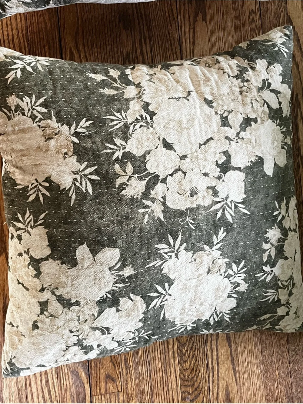 2 Pottery Barn Green and Cream Floral Throw Pillow Covers (22x22)